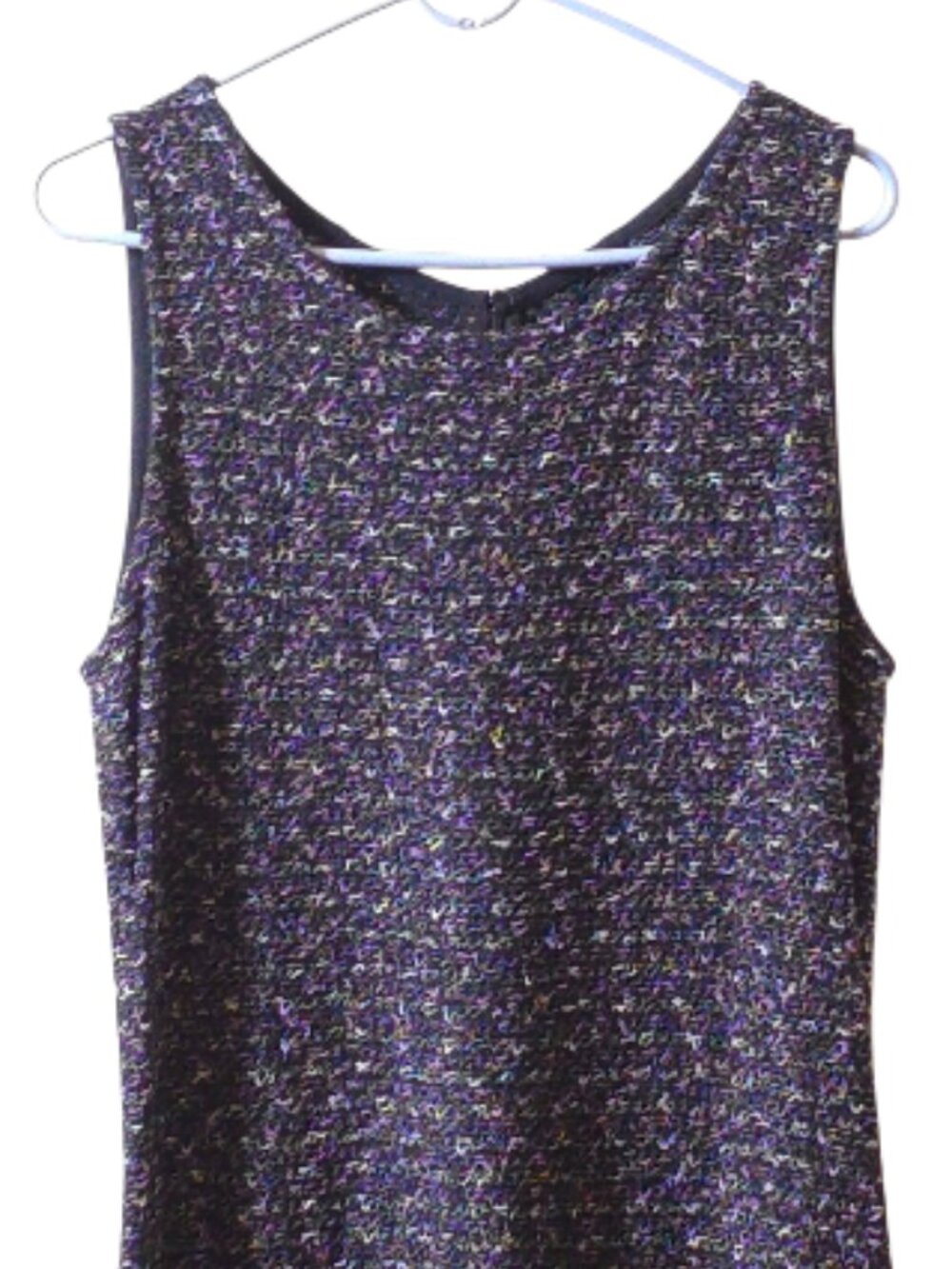 St. John Collection Knit Sheath Dress 14 Black Purple Flecked Wool Blend Sleevel - Picture 2 of 10